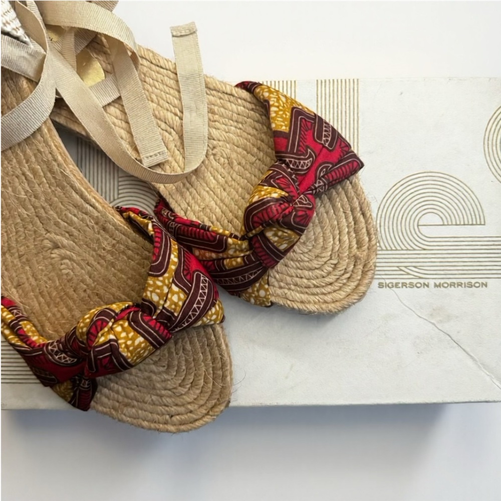 Belle Sigerson Morrison Red and Gold Espadrille Sandals